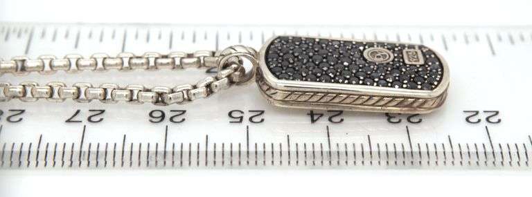 David Yurman black diamond Dog tag pendant on chain necklace