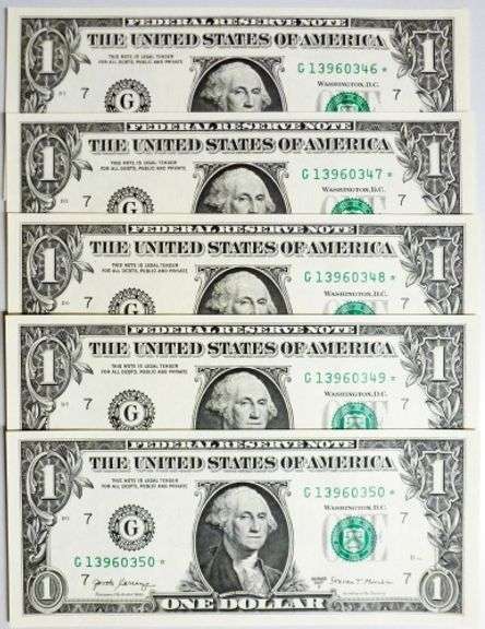 (5) Superb Crisp $1 2017A Star Replacement Notes Chicago-Consecutive!
