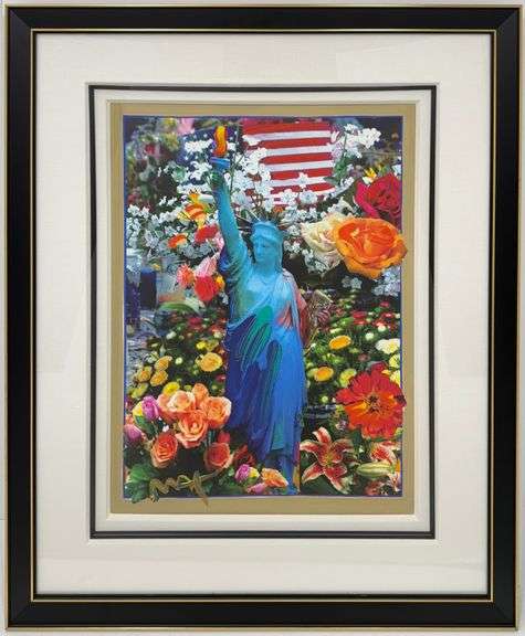 Peter Max Original Mixed Media with Acrylic Signed 'Land of the Free Home of the Brave' with Park We