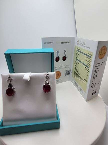 Magnificent pair of Ruby and diamond earring in Silver – EGL Certified