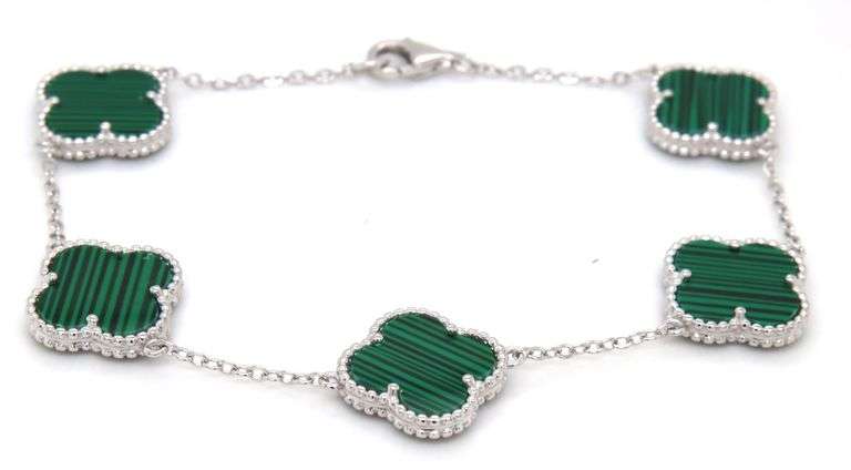 925 Sterling silver 5 clover malachite link bracelet