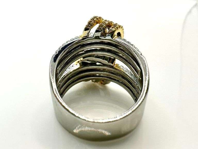 Dazzling 14 K White Gold and 14 K Yellow Gold Plated Simulated Diamond Ring