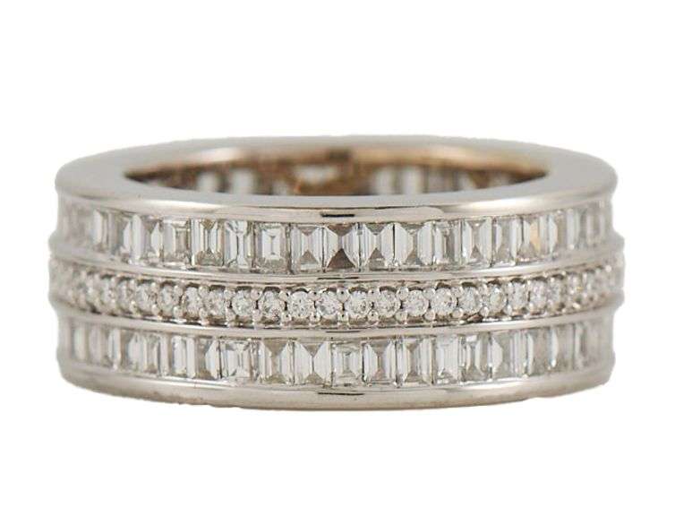 2.43ctw Baguette and Round Diamond Triple Row Eternity Band Ring in 18K