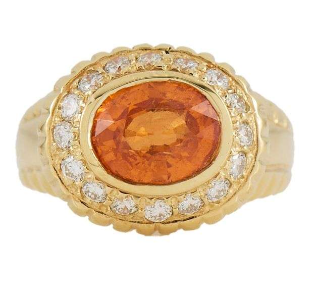 14.50ct Oval Spessartine Garnet and 0.90ctw Diamond Frame Statement Ring in 18K