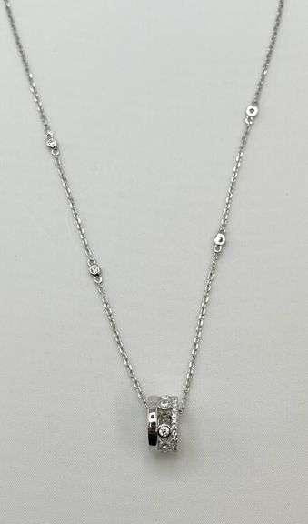 925 Sterling Silver Interlocking Circle With CZ Details Pendant And CZ Station Chain Necklace