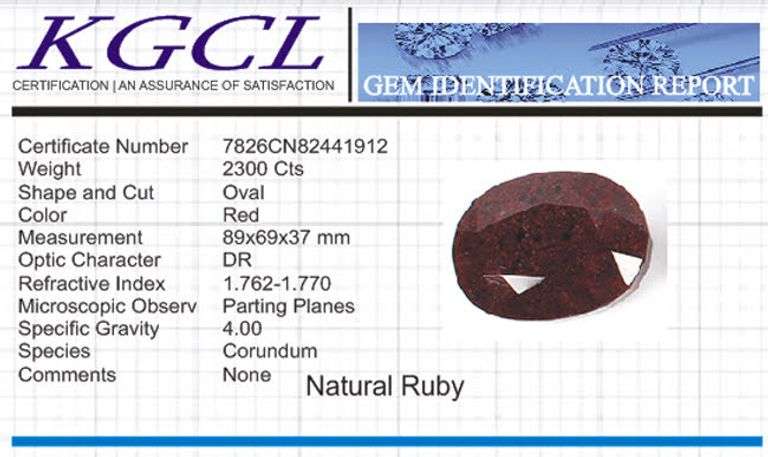 Magnificent Certified Museum Size 2300 Ct Natural Red Ruby Solitaire