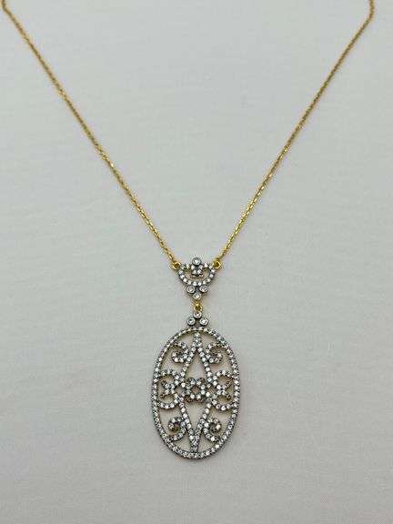 925 Gold Tone Sterling Silver Filigree Crystal Pendant With Chain Necklace