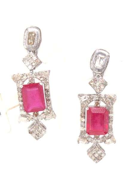 Darling 4.90CTW Emerald-Cut Rubies & Diamond earrings in 14K White Gold Over Sterling Silver
