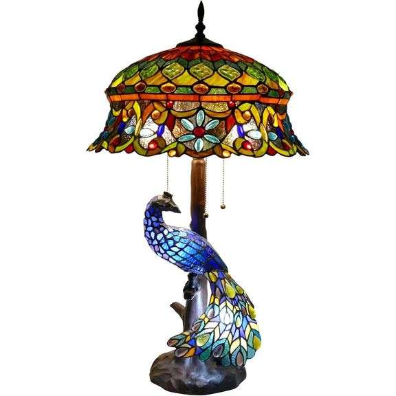 Handmade Peacock Stained Glass Table Lamp