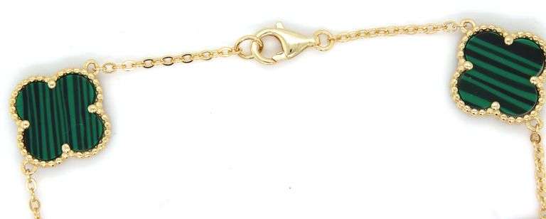 925 Sterling silver 5 clover malachite bracelet