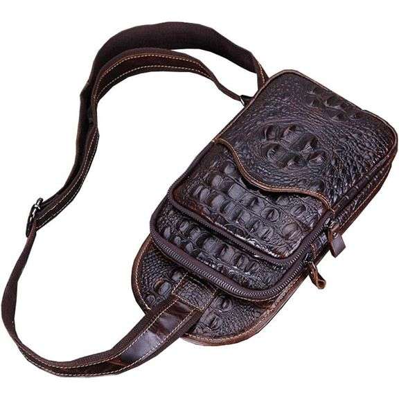 Genuine Leather Crocodile-Pattern Sling Bag