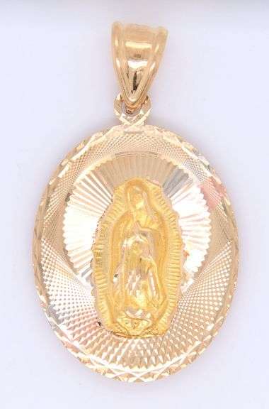 14KT Tri-Color Gold Virgin Mary Pendant