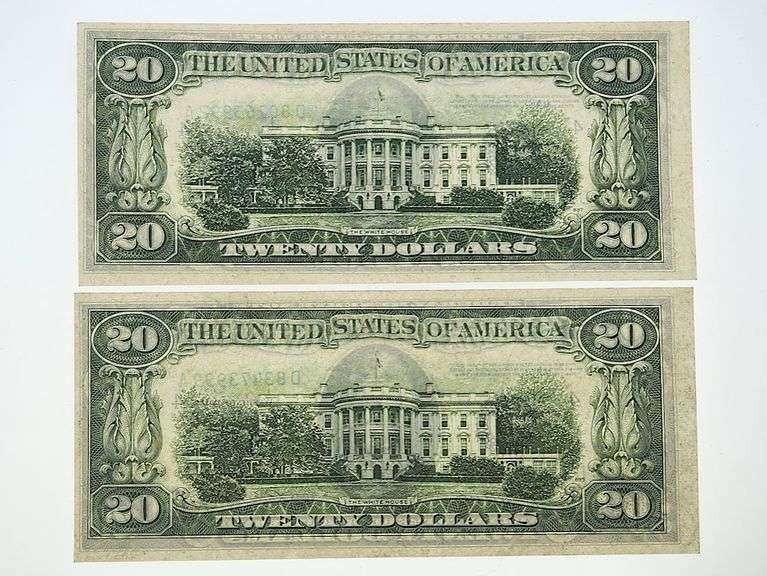 (Lot Of 2) 1950A $20 Federal Reserve Notes, UNC