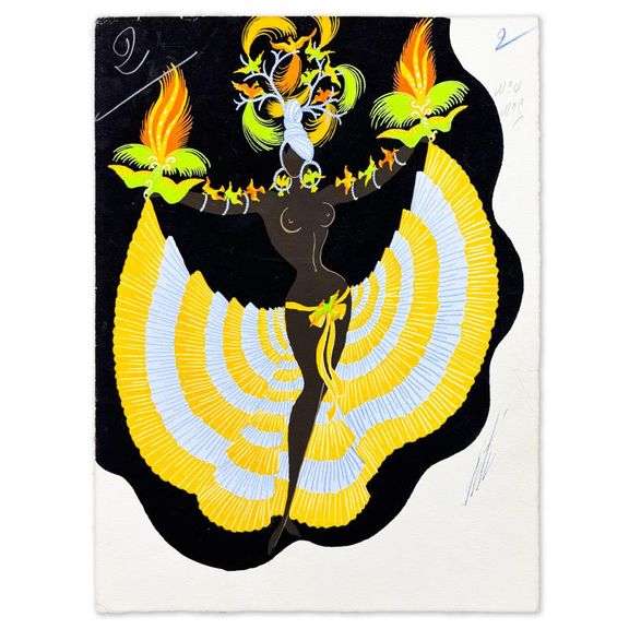 "Exotique, Mannequin Oaiseaux, February 19, 1958 for Helene Martini" by Erte (1892-1990)