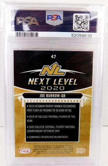 Joe Burrow 2020 Sage Hit Football Card, Mint 9