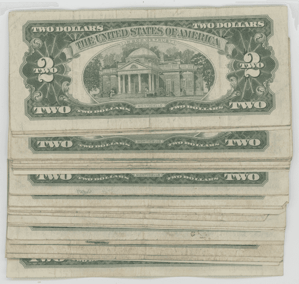 Large lot of 31 assorted 1953 & 1963 $2 Red Seal notes in circ