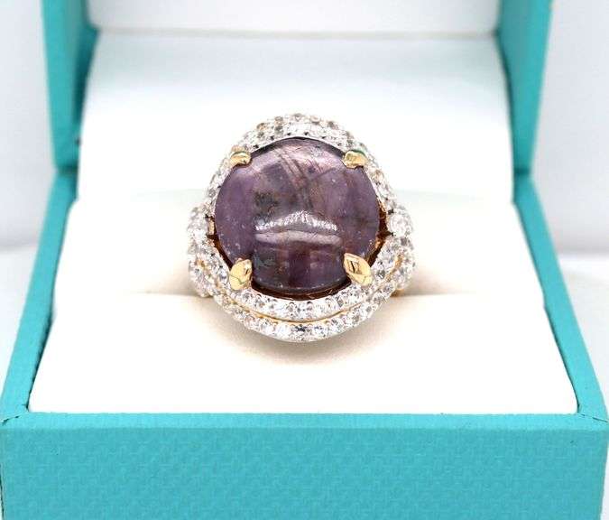 Fabulous Massive 18.51CTS Cabochon-Cut Star Ruby 1.65CTW White Sapphire Ring in 14K Yellow Gold Over