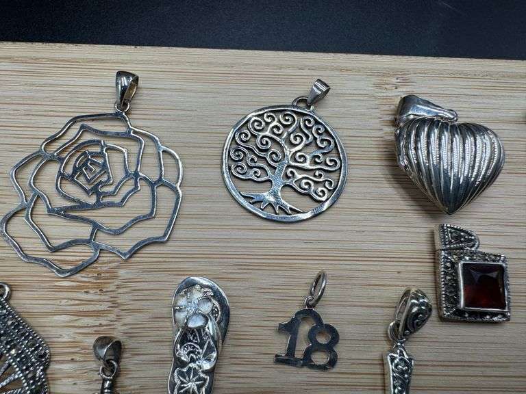 .925 Sterling Silver Curated 20 Pendant Lot Various Sizes & Styles