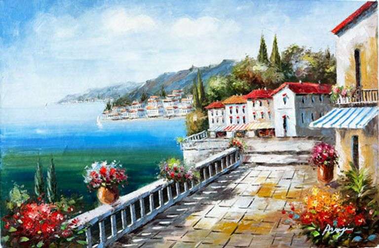 BEAUTIFUL MEDITERRANIAN  PAINTING ON CANVAS