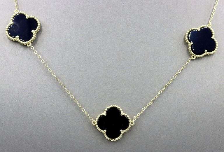 925 Sterling silver 7 clover black onyx link necklace