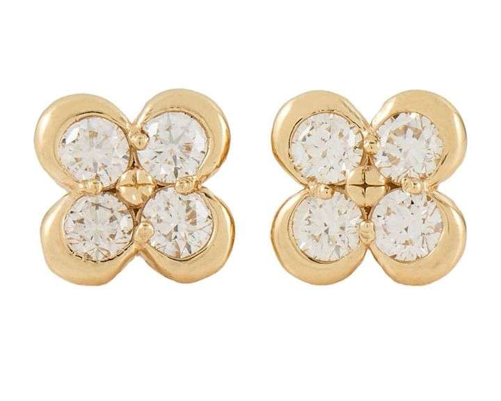 New 1.45ctw Round Diamond Clover Stud Earrings in 14K
