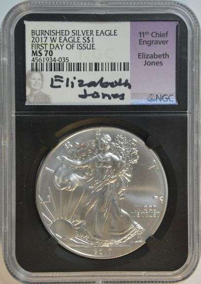 Signature Series Scarce Burnished 2017-W Silver Eagle. NGC MS70 1st Day Issue