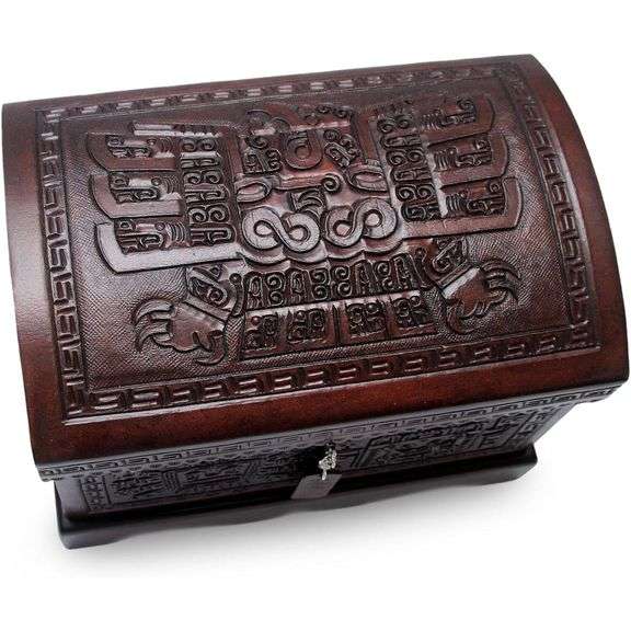 Handcrafted Peruvian Leather and Wood Jewelry Chest