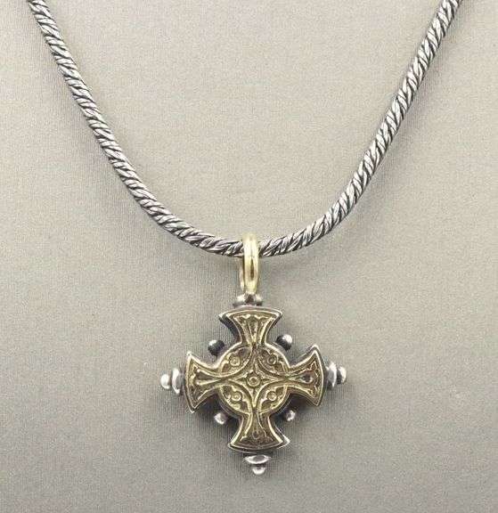 Konstantion 2 tone maltese cross pendant on chain