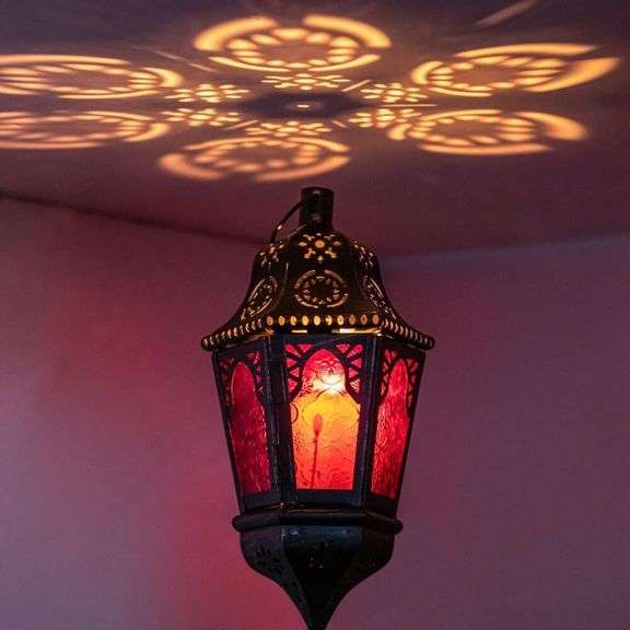 Hanging Lantern with Purple Glass Panels