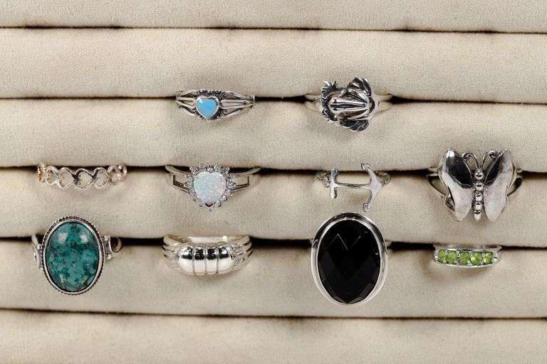 Sterling Silver Curated Ring Assortment Various Sizes & Styles (10 Ring Lot)