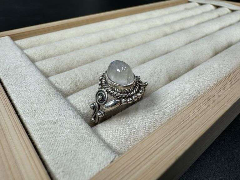 Sterling Silver Natural Rainbow Moonstone Ring Size 7