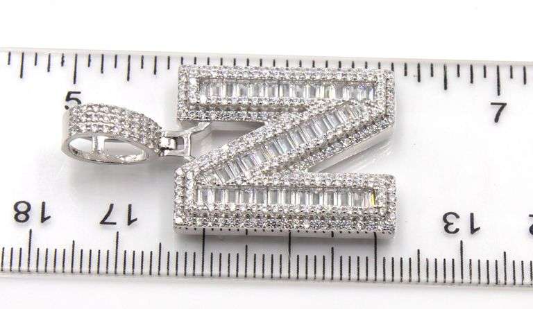 925 Sterling silver cubic zirconia N initial pendant
