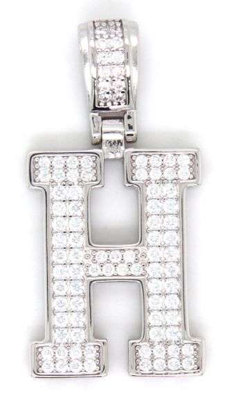 925 Sterling silver Initial H cubic zirconia pendant