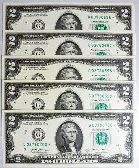 (5) Superb Crisp $2 2017A Star Replacement Notes Chicago-Consecutive!