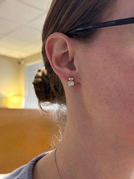 Bezel Set Diamond Two-Tone Stud Earrings