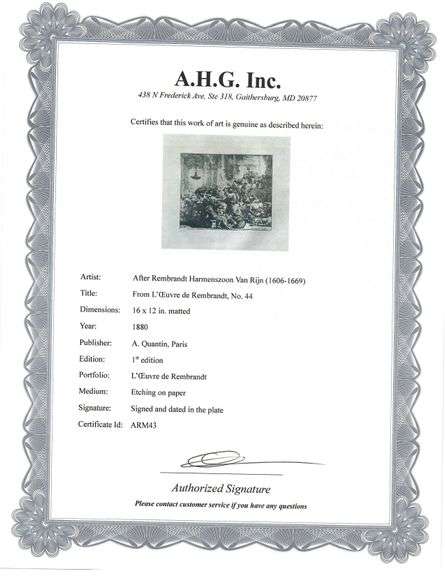 Extremely Rare and Collectible Antique Etching After Rembrandt, c. 1880