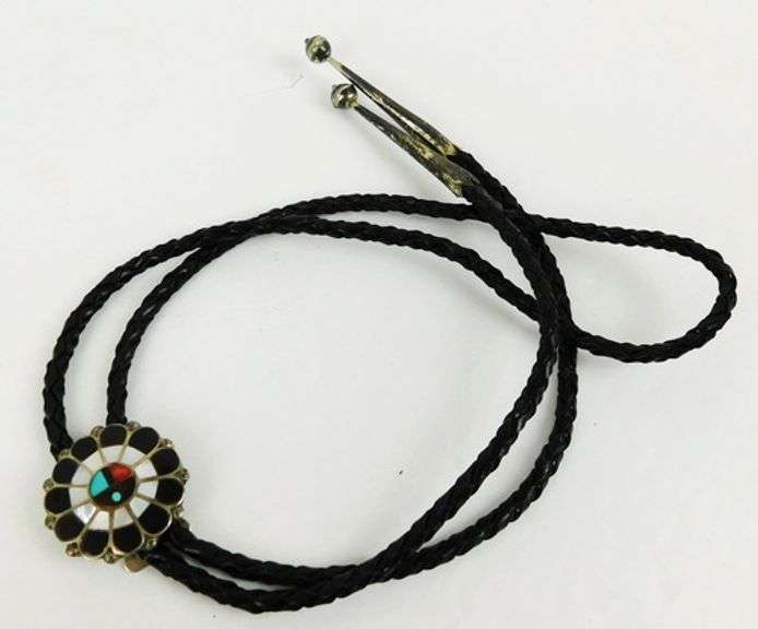 Vintage Zuni Sterling Gemstone Bolo Tie