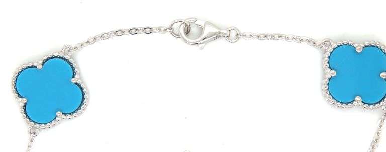 5 Clover 12mm turquoise and cubic zirconia link bracelet in 925 sterling silver