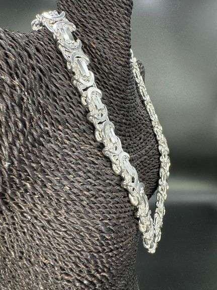 Sterling Silver Byzantine Flat Link Chain 17.5mm 925 Italy Heavy Necklace 24"