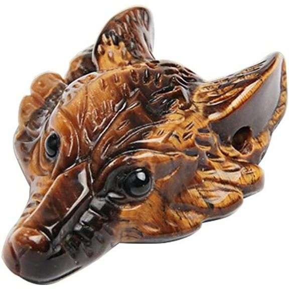 Natural Tiger’s Eye Wolf Skull Carving