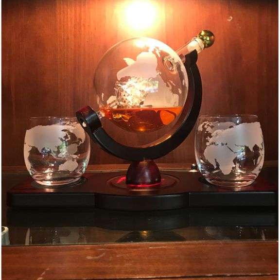 Crystal Whiskey Globe Decanter Set with Four Glasses