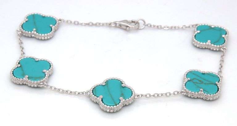 12mm 5 Clover turquoise link bracelet in 925 sterling silver
