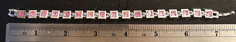 18 Kt White Gold Plated Lab Simulated Pink Sapphire Princess Cut Bracelet