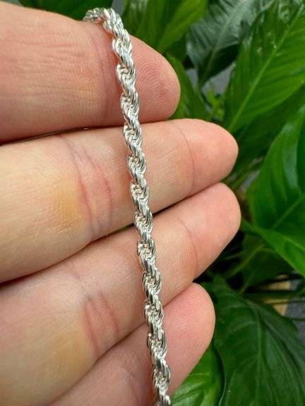 Sterling Silver Diamond-Cut Rope Chain 3.3mm Solid 925 Italy New Bracelet 7"