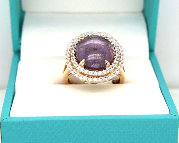 Gorgeous Massive 15.06CTS Round Cabochon-Cut Star Ruby & White Sapphire Ring in 14K Gold Over Sterli