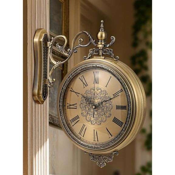 Large Double-Sided Wall Clock with Metal Frame