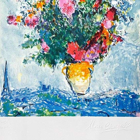 "Le Bouquet Et La Tour Eiffel" by Marc Chagall (1887-1985)