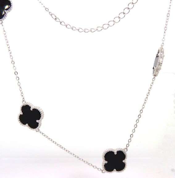 925 Sterling silver 5 clover black onyx necklace