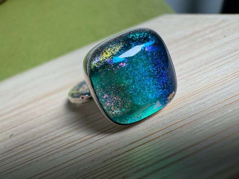 Sterling Silver 925 One of a Kind Dichroic Glass Ring Size 7