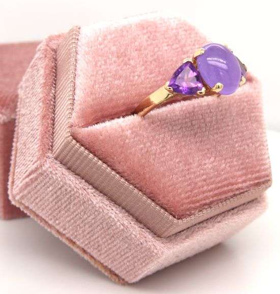 14kt Yellow gold purple Jade and amethyst ring